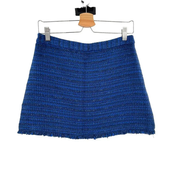 Alice + Olivia Tweed Mini Skirt Metallic Thread Exposed Zip Blue‎ Size US 6 - Picture 1 of 8